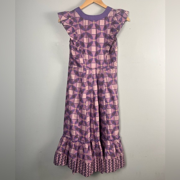 Anthropologie Plenty Tracy Reese Dress Purple Print Midi Size 4 button ruffle - Picture 5 of 6